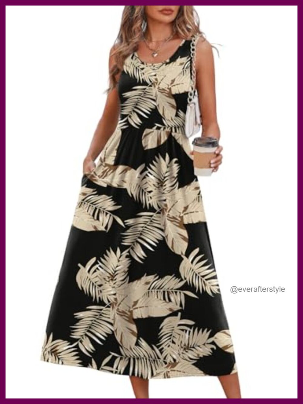 Womens Flowy Midi Summer Dress Sleeveless Scoop Neck A-Line Beach Casual